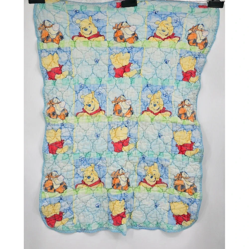 Vintage Disney Winnie the Pooh Tigger Baby Quilt Blanket 48x36 Pastel Nursery